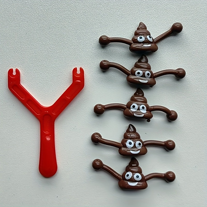 6pcs Poop Sling Prank Toy Set Poo Launcher TPR Elastic Shooter