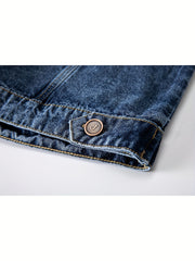 Plaid Pattern Denim Jacket Men's Casual Street Style Button Up Jacket