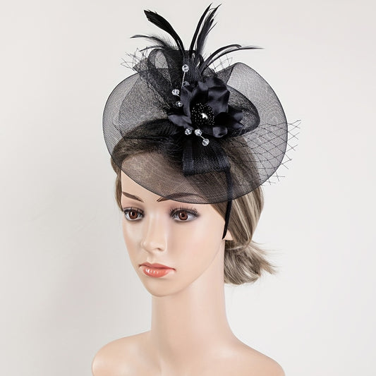 Mesh Flower Feather Fascinator Headpiece Tea Party Wedding Hat with Headband