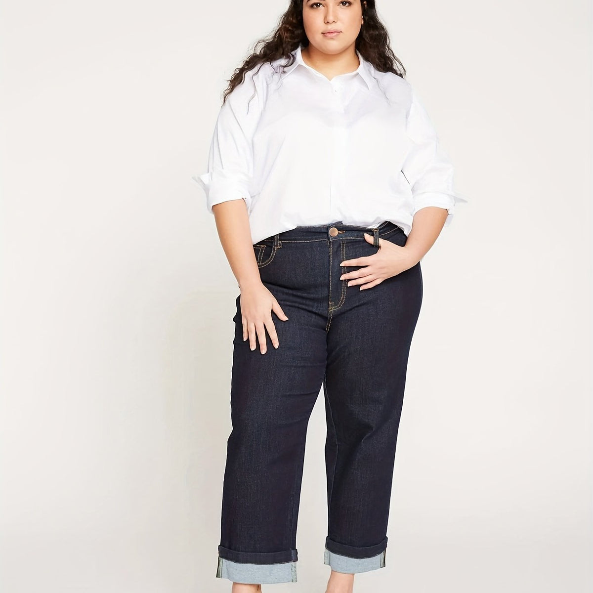 Solid Button Fly Straight Leg Jeans