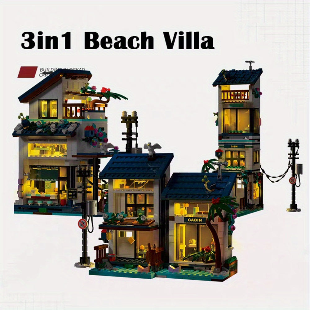 3 in 1 Seaside Villa Building Block Set 813pcs Home Decoration