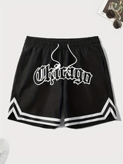 Chevron Print Drawstring Shorts Men's Casual Waist Gym Workout Training