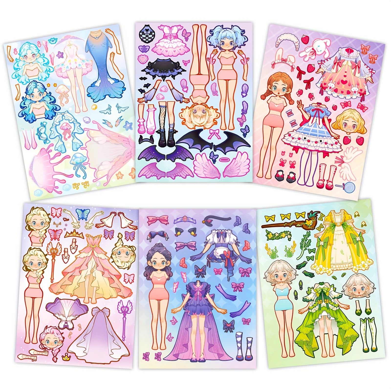 6 Sheets Cartoon Pink Beauty Stickers for Party Puzzle Fun DIY