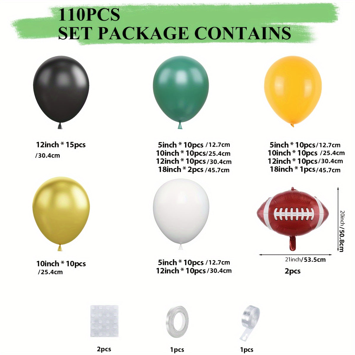 110pcs Rugby Balloons Arch Garland Kit Yellow Green Balloons
