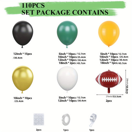 110pcs Rugby Balloons Arch Garland Kit Yellow Green Balloons