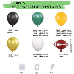 110pcs Rugby Balloons Arch Garland Kit Yellow Green Balloons