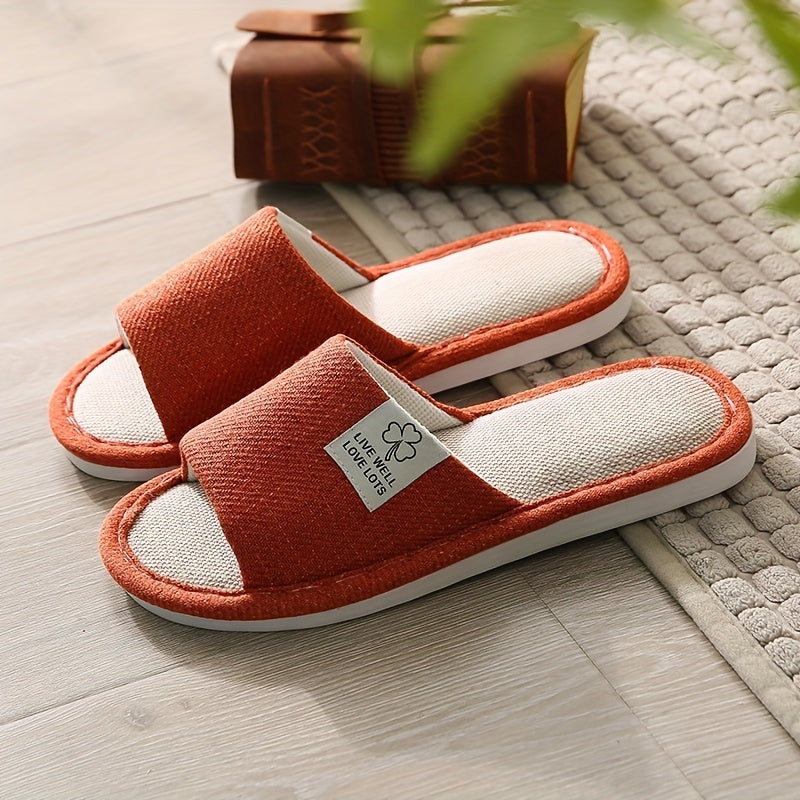 Unisex Cotton Linen Slippers Open Toe Bedroom Slippers