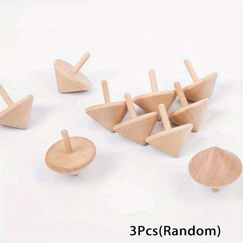 3pcs Handcrafted Wooden Tops with Unique Grain Patterns for Kids Ages 6