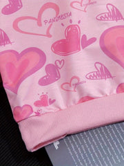 Girls Valentines Heart Print Crew Neck Sweatshirt Long Sleeve Pullover Top