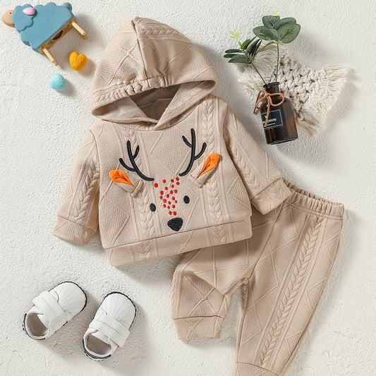 Christmas Baby Deer Hooded Sweatshirt & Pants Creamy