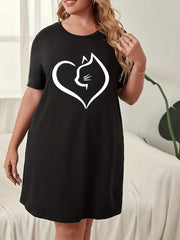  Heart & Cat Print Sleep Dress