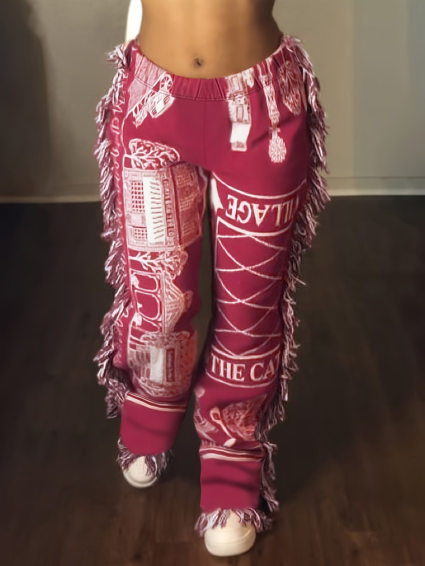 Women's Plus Size Graphic Print Tassel Elastic Hippie Pants