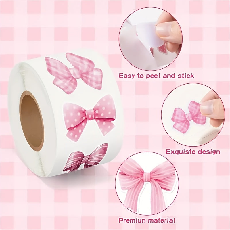 500 Pink Heart Shaped Bow Embroidery Stickers for DIY Decor