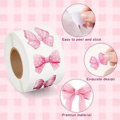 500 Pink Heart Shaped Bow Embroidery Stickers for DIY Decor