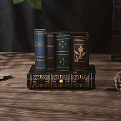 Vintage Book Shape Wooden Storage Box with Pen Holder