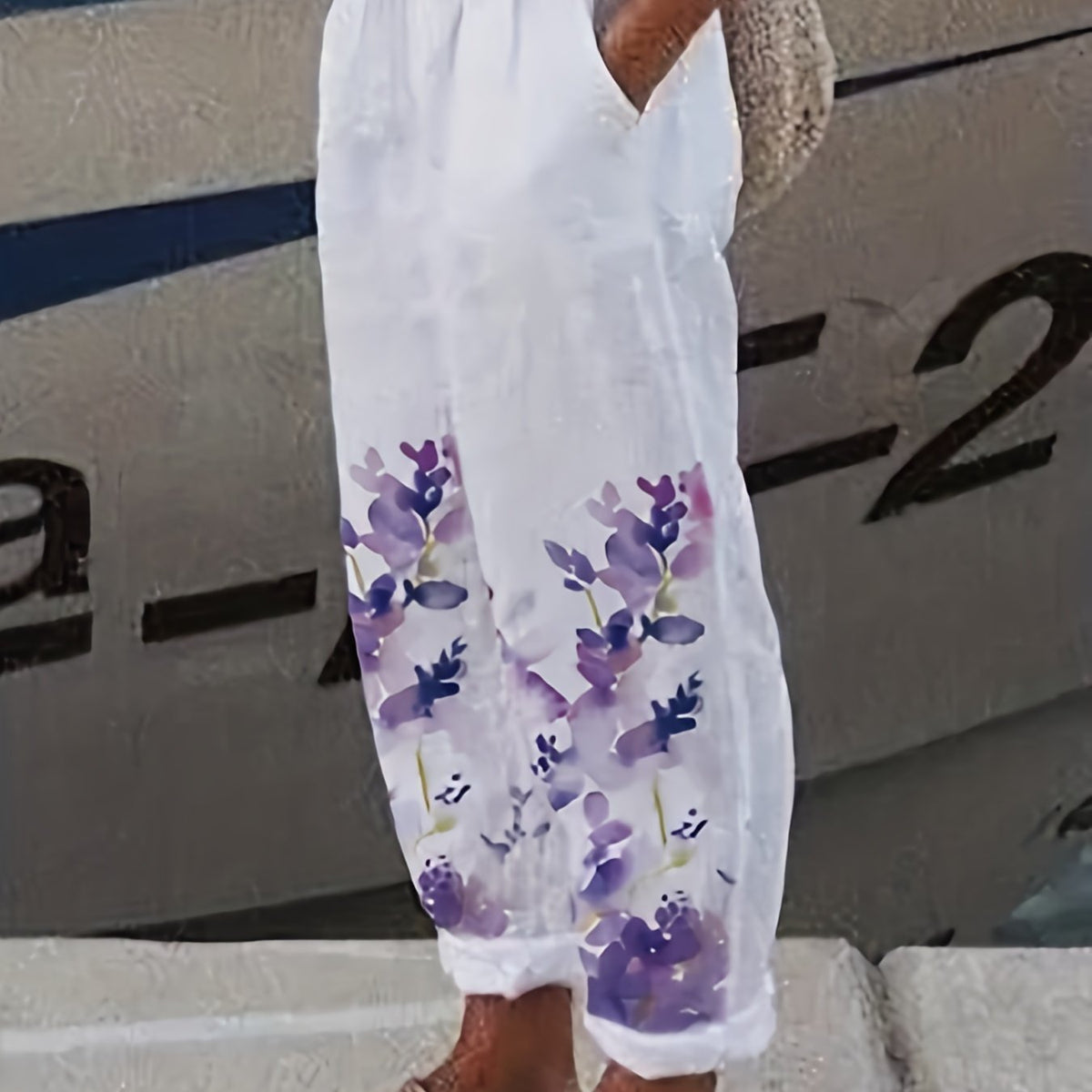 Floral Print Pockets Pants Loose Fit Casual Women's Trousers