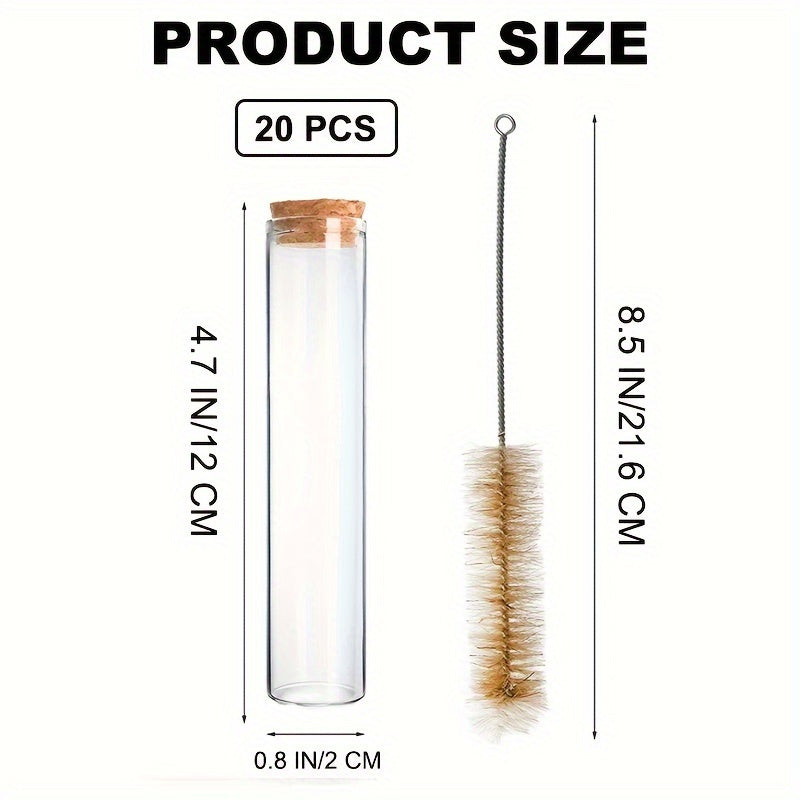 20pcs 25ml Clear Glass Test Tubes with Cork Stoppers for Scientific Experiments
