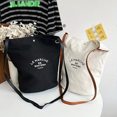 Casual Canvas Bucket Bag Large Capacity Shoulder Bag