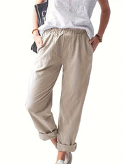 Women's Plus Solid High Rise Straight Leg Pants With Pockets