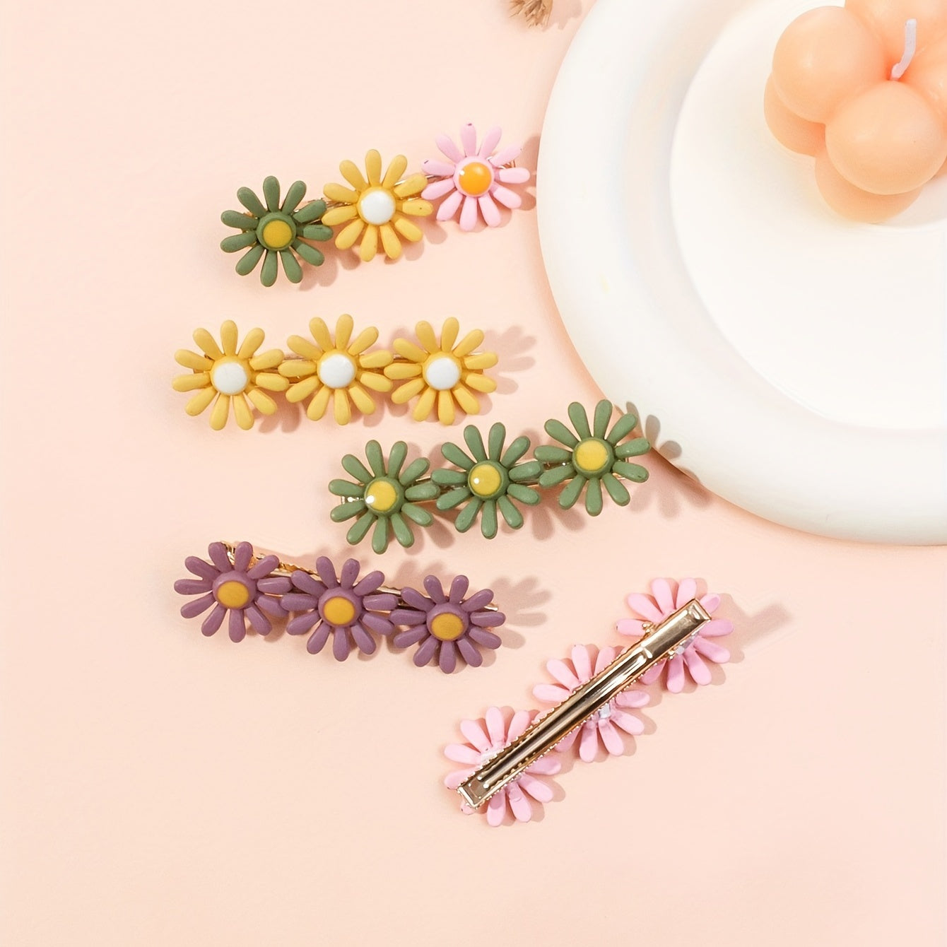 5pcs Daisy Flower Hairpin Side Clip Hair Accessories Barrette