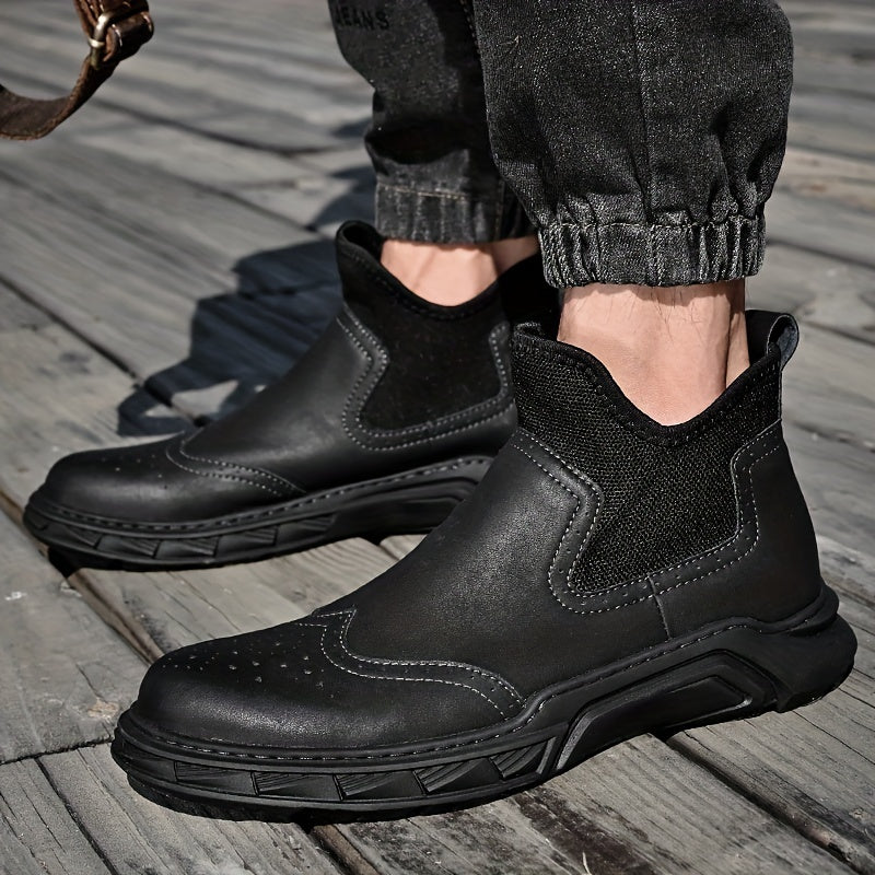 Men's Brogue Ankle Boots Slip on Walking Shoes