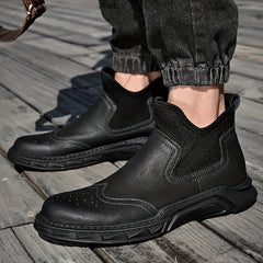 Men's Brogue Ankle Boots Slip on Walking Shoes