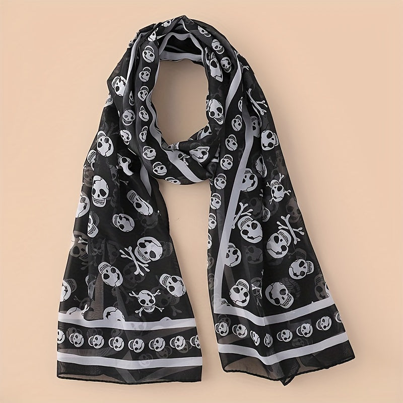 Halloween Skull Print Casual Scarf Solid Gauze Shawl Head Wrap Headscarf