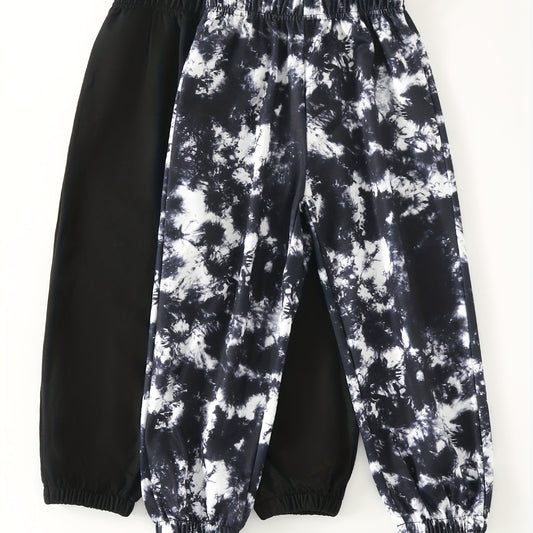2pcs Boys Tie Dye Solid Long Pants for Spring/Autumn