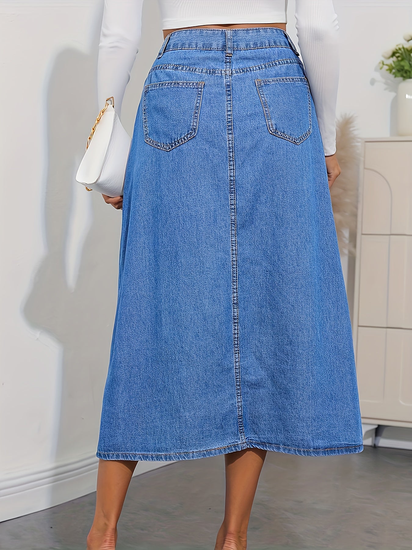 Denim Maxi Skirt Button Front Women's Clothing