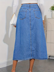 Denim Maxi Skirt Button Front Women's Clothing