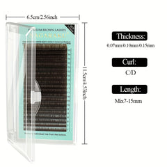 Natural Brown Eyelash Extensions 0.15mm C D Curling 7-15mm Mix Length