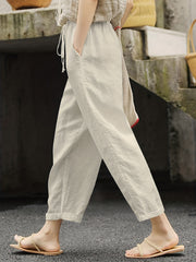 Solid Drawstring Straight Leg Pants Casual Dual Pockets Pants