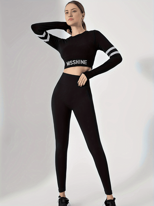 Stripe Pattern Tight Long Sleeve Top Fitness Yoga Running Top