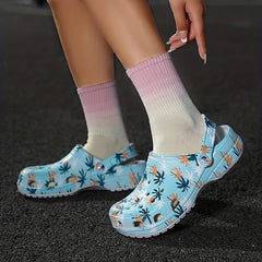Women's Coconut Leaves Pattern Clogs Slip On Beach Shoes