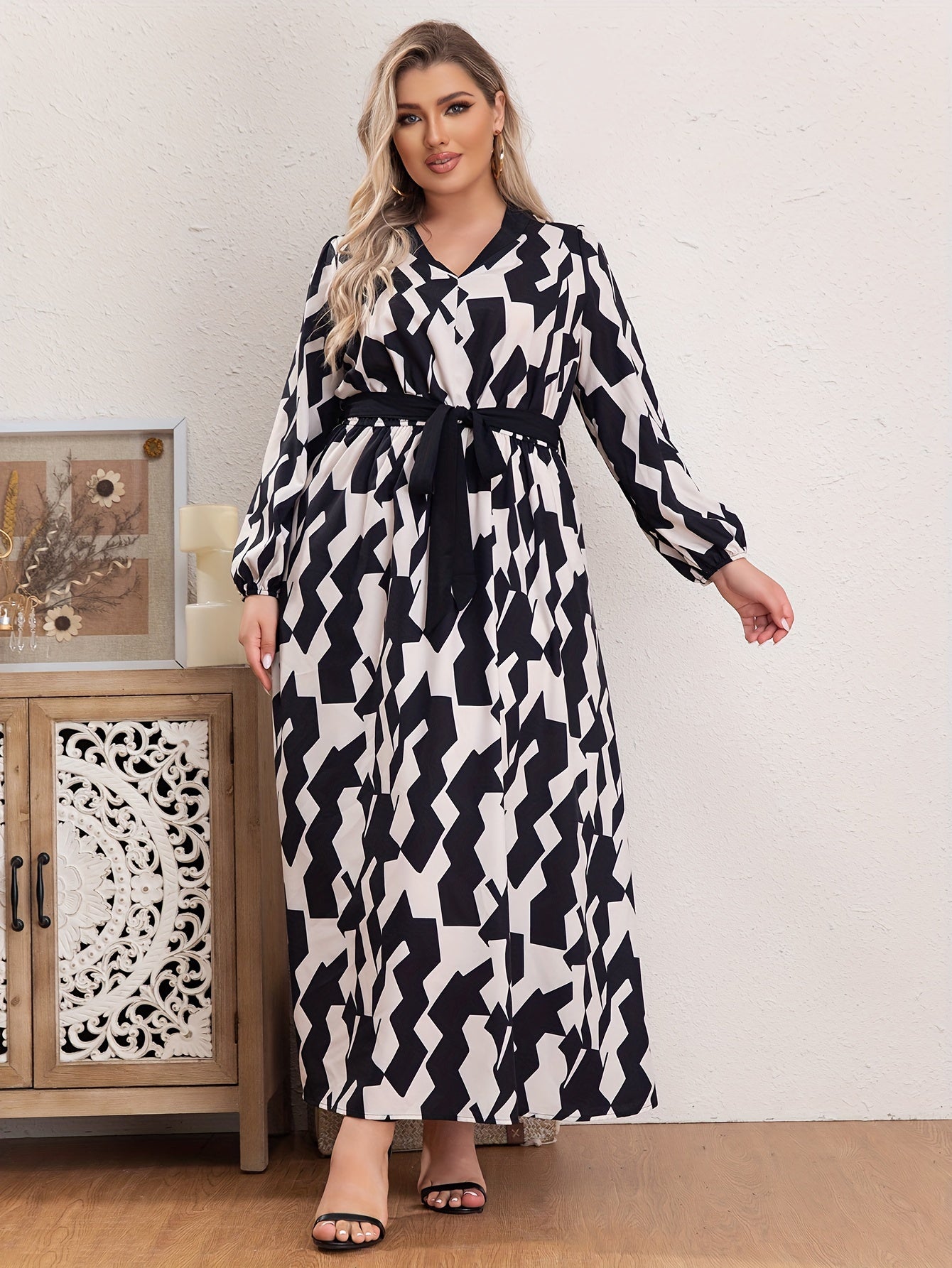  Colorblock V Neck Maxi Dress With Belt