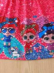 Girls Cartoon Graphic Cami Dress Casual Party Vacation Kids Clothing