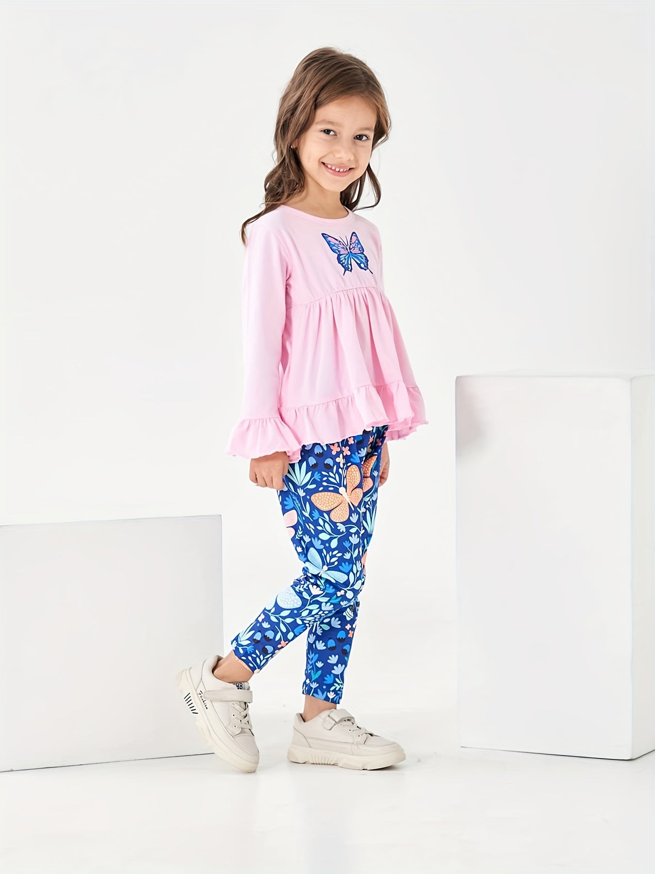 Leopard Pattern Ruffled Dress & Leggings Set for Girls