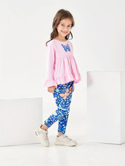 Leopard Pattern Ruffled Dress & Leggings Set for Girls