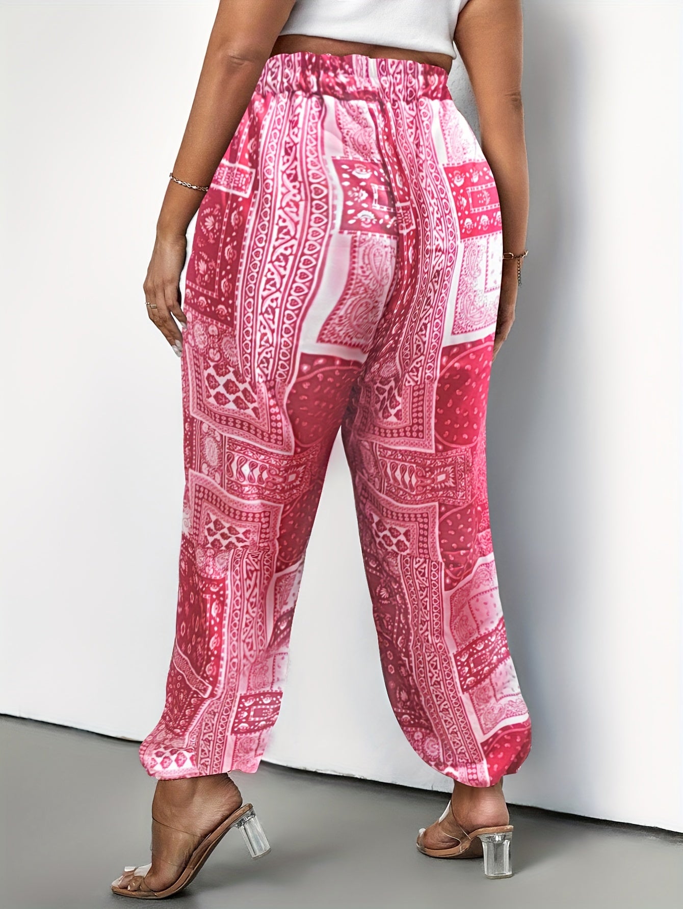  Boho Patchwork Print High Rise Trousers