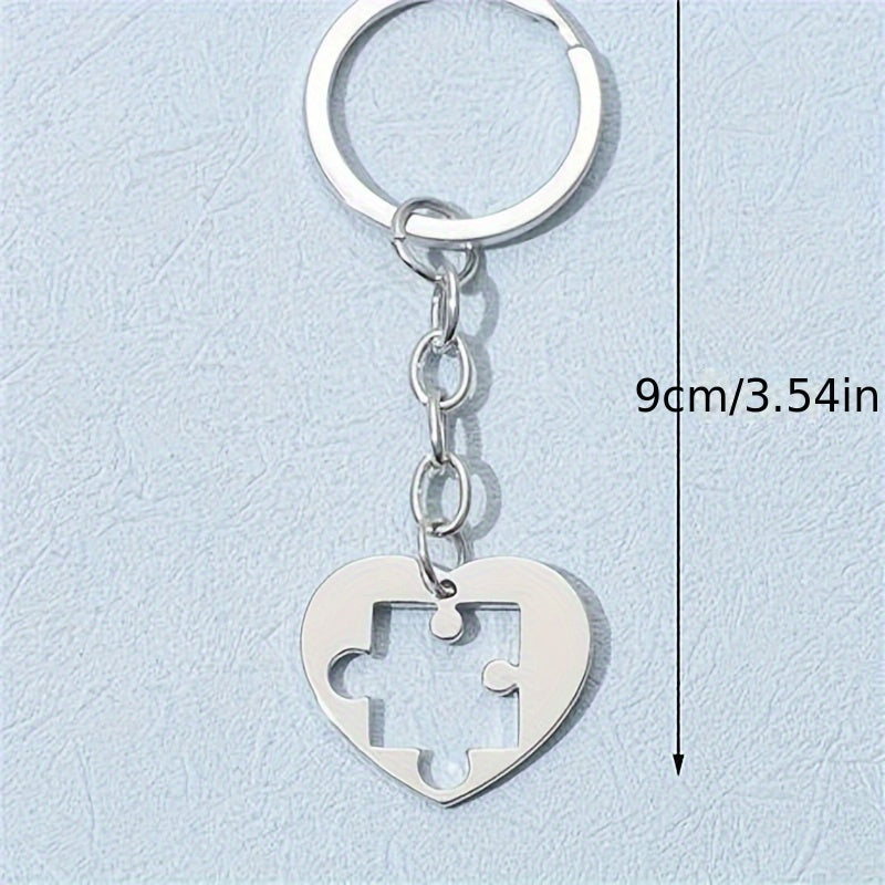 Love Heart Puzzle Keychain Couple Stainless Steel Keychain