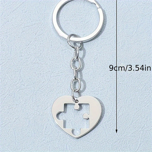 Love Heart Puzzle Keychain Couple Stainless Steel Keychain