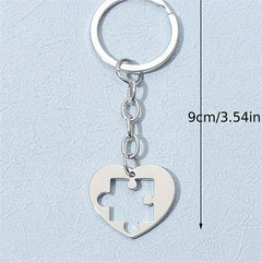 Love Heart Puzzle Keychain Couple Stainless Steel Keychain