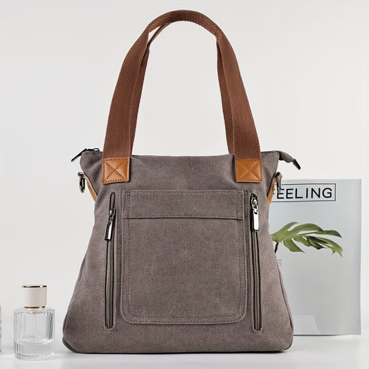 Vintage Canvas Shoulder Bag Crossbody Tote for Work School Shopping Gray