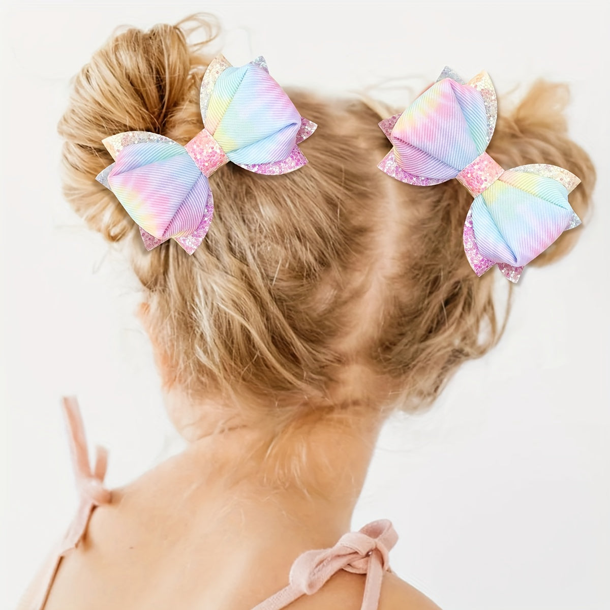 2pcs Gradient Hair Bows For Girls Colorful Glitter Hair Clips