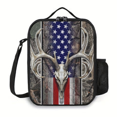 American Flag Deer Lunch Box with Water Bottle Holder