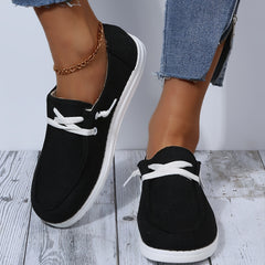 Women's Flat Lace up Loafers Breathable Canvas Casual Walking Shoes