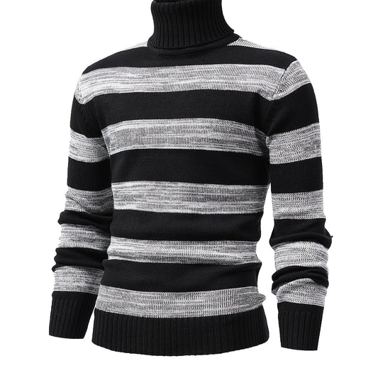 Men's Turtle Neck Knit Sweater Warm Striped Pullover for Fall Winter