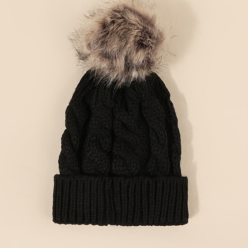 Winter Cable Knit Pom Pom Beanie Hat