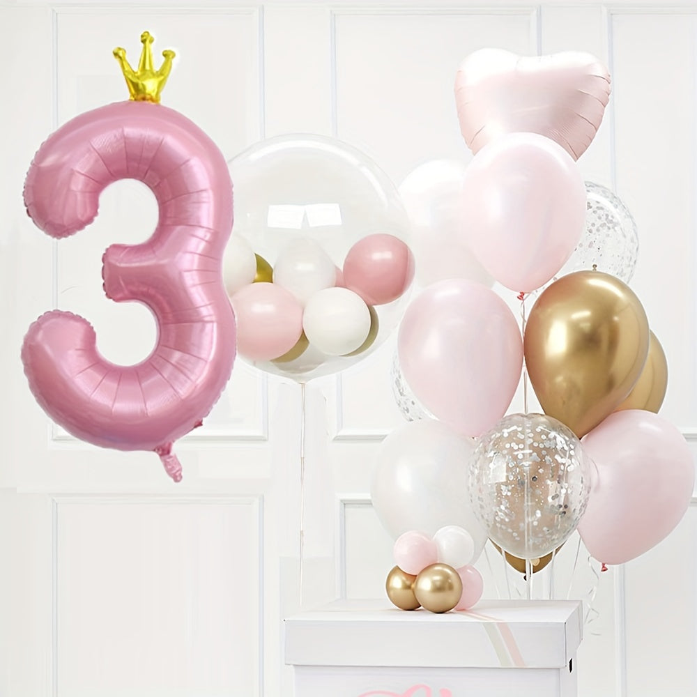 24pcs Crown Number Latex Balloon Set Birthday Party Decor Supplies