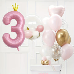 24pcs Crown Number Latex Balloon Set Birthday Party Decor Supplies